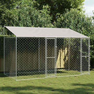 vidaXL Hondenkooi met Dak Zilver 400 x 200 x 256 cm Staal en, Verzenden, Nieuw