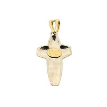 Bicolor gouden hanger van een kruis met corpus, Ophalen of Verzenden, Gebruikt, Goud, Overige merken