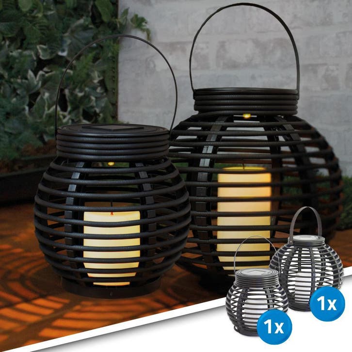 Solar LED Lantaarn Basket Small + Medium (set van 2 stuks), Tuin en Terras, Buitenverlichting, Led, Minder dan 50 watt, Nieuw