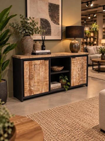 Online veiling: Dressoir van mangohout en metaal, 180x40x85, Huis en Inrichting, Nieuw