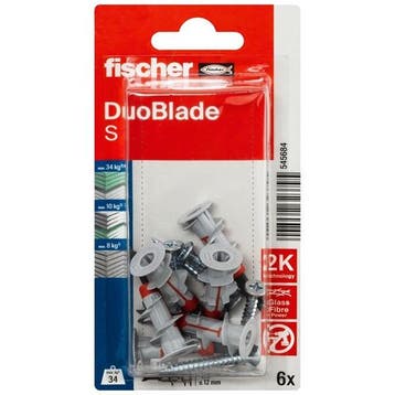 Gipsplaatplug met schroef | Fischer DuoBlade | 6 stuks, Verzenden, Nieuw