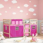 vidaXL Kinderhoogslaper met gordijnen 90x190 cm grenenhout, Huis en Inrichting, 90 cm, Eenpersoons, Verzenden, Nieuw