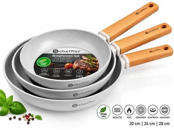 Cheffler 3-delige koekenpannenset PFAS vrij inductie, PFAS-vrij, Ophalen of Verzenden, Nieuw, Koekenpan