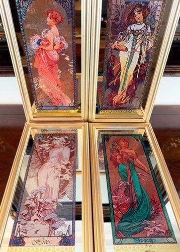 Alphonse Mucha (après) - Wandspiegel (4)- De Vier, Antiek en Kunst
