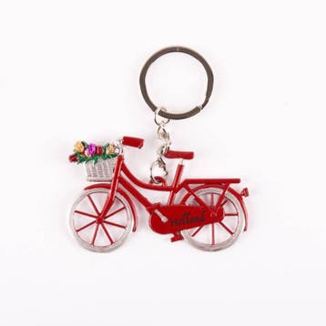 Sleutelhanger fiets rood met tulpen, Ophalen of Verzenden, Nieuw