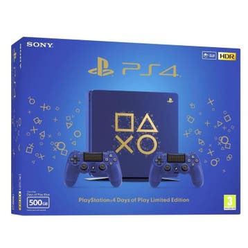 Playstation 4 Slim 500GB Days of Play + 2x V2 Controller..., Spelcomputers en Games, Ophalen of Verzenden, Zo goed als nieuw