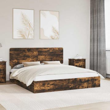 vidaXL Opslag bed met lade Gerookt eiken 180 x 200 cm, Verzenden, Nieuw, Tweepersoons, Hout