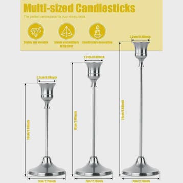 Set van 3 Zilverkleurige Vintage IJzeren Kandelaars - Luxe B, Verzenden, Nieuw
