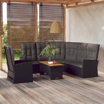 vidaXL 3-delige Loungeset met kussens poly rattan zwart, Verzenden, Nieuw, 3 zitplaatsen, Loungeset