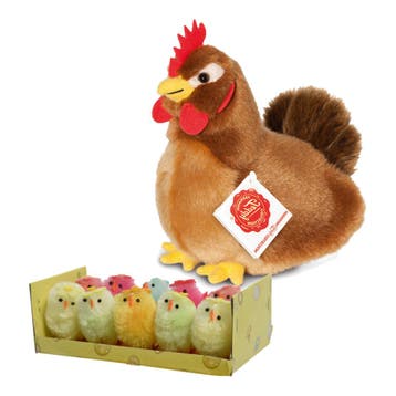 Pluche kip knuffel - 16 cm - multikleur - met 10 kuikens, Verzenden, Nieuw