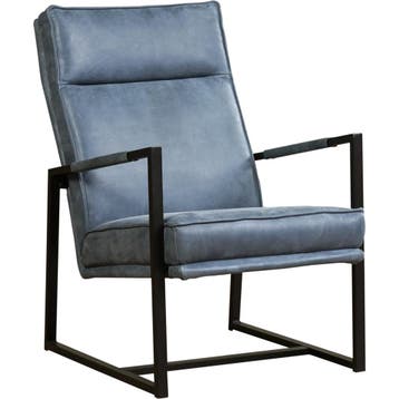 Set van 2 Leren fauteuils Square - Kenia Denim (blauw), Nieuw, Ophalen of Verzenden, 50 tot 75 cm, Leer
