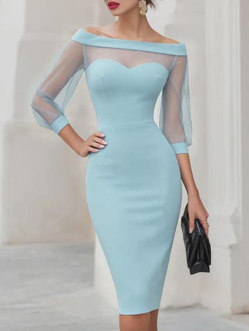 Off Shoulder Bodycon Midi Jurk met Transparante Mesh Mouwen, Kleding | Dames, Jurken, Verzenden, Nieuw