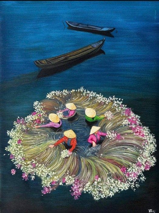 Nguyn Vn Duy (1982) - Tradition Vietnamienne 80 60 cm, Antiek en Kunst, Kunst | Schilderijen | Modern
