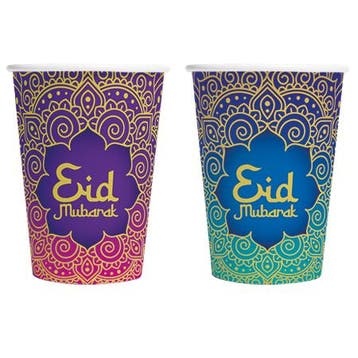 Eid Mubarak Bekers Paars/Blauw (8st), Ophalen of Verzenden, Nieuw