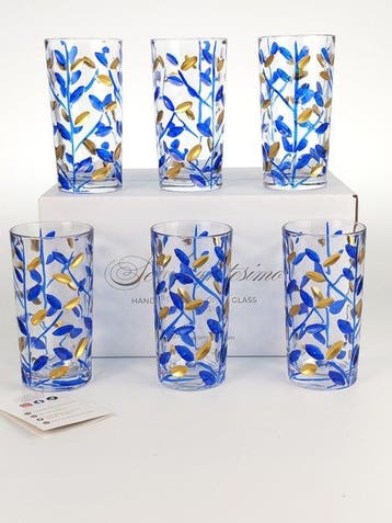 Secoloventesimo - Drinkservies (6) - Bladeren blauw gouden, Antiek en Kunst, Antiek | Meubels | Tafels