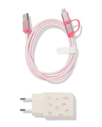 HEMA Set kabel & lader 1.5m bloemen, Computers en Software, Overige Computers en Software, Verzenden, Nieuw