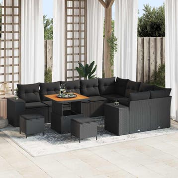 vidaXL Tuin Sofa Set 12 st Zwart poly rattan, Verzenden, Nieuw, 2 zitplaatsen