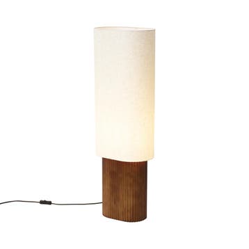 Japandi vloerlamp walnoot hout met stoffen kap 90cm - Lamel, Verzenden, Nieuw, Hout, Japandi