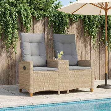 vidaXL Ligbank met tafel 2 -Seater 126 x 65 x 112 cm poly, Tuin en Terras, Tuinbanken, Verzenden, Nieuw, Rotan