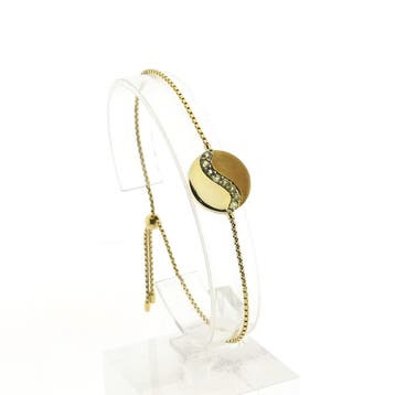 Verstelbare armband met yinyang plaatje (Schakelarmband), Gebruikt, Geel, Ophalen of Verzenden, Met edelsteen