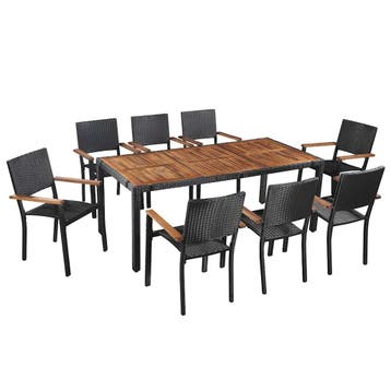 vidaXL 9-delige Tuinset poly rattan en acaciahout zwart, Verzenden, Nieuw, 8 zitplaatsen, Tuinset