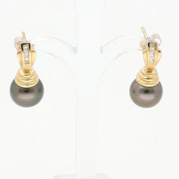 Oorbellen - 14 karaat Geel goud Parel - Diamant, Sieraden, Tassen en Uiterlijk, Oorbellen, Nieuw