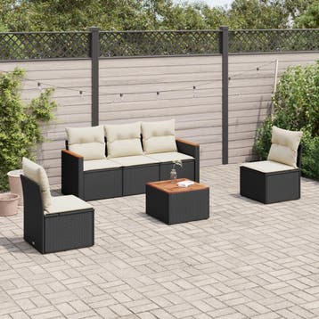 vidaXL 6-delige Loungeset met kussens poly rattan zwart, Verzenden, Nieuw, Loungeset