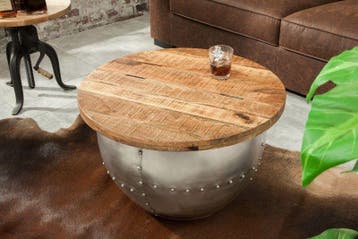 Ronde salontafel DRUMP STORAGE 70cm natuurlijk zilver, Ophalen of Verzenden, Nieuw