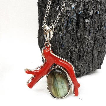 Koraal - Zilver - Ketting met hanger - Italiaans vakmanschap