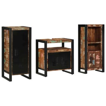 vidaXL Badkamermeubelset met lade 3 pcs Massief Gerecycled, Huis en Inrichting, Badkamer | Badkamermeubels, Verzenden, Nieuw, Overige typen