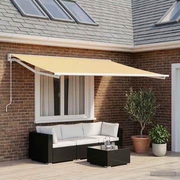 vidaXL Vervangingsdoek voor zonnescherm Geel en Wit 300 x, Tuin en Terras, Zonneschermen, Verzenden, Nieuw