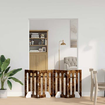 vidaXL Opvouwbaar huisdierhek 4 st Gerookt eiken 201 x 38 x, Verzenden, Nieuw