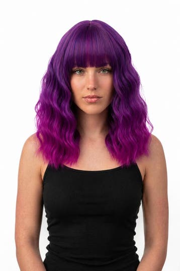 KIMU® Luxe Paars Roze Pruik Schouderlengte Rechte Pony Krull, Ophalen of Verzenden, Nieuw, Carnaval