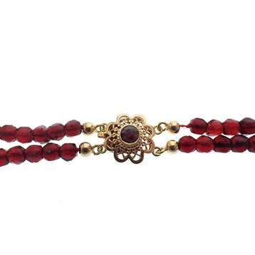 Vintage glaskralen collier met gouden slot (Ketting), Ophalen of Verzenden, Gebruikt, Goud, Goud