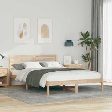 vidaXL Bedframe met hoofdeinde Bruin 140 x 220 cm Massief, Verzenden, Nieuw, Bruin, Hout