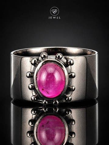 Roze robijn Statement Ring - 925 sterlingzilver - ovale