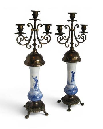 Tafelklok (2) - Lombart - Messing-aardewerk - 1850-1900 - 2, Antiek en Kunst