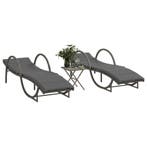 Ligbedden 2 st met tafel poly rattan grijs, Tuin en Terras, Tuinstoelen, Verzenden, Nieuw