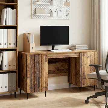 vidaXL Bureau met plank Oud hout 142,5 x 50 x 75 cm Bewerkt, Huis en Inrichting, Bureaus, Verzenden, Nieuw