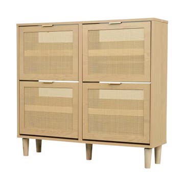 Nieuw: Rotan Houten Schoenenkast met 4 Lades Eikenhoutlook, Verzenden, Nieuw