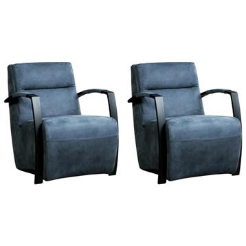 Set van 2 Leren fauteuils Arrival - Kenia Denim (blauw), Nieuw, Ophalen of Verzenden, 50 tot 75 cm, Leer