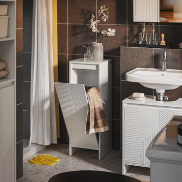 SoBuy Witte Wasgoedkast met Uitklapbare Waszak - Stijlvolle, Huis en Inrichting, Badkamer | Badkamermeubels, Verzenden, Nieuw