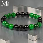 Elastische armband met natuurlijke groene jade en zwarte