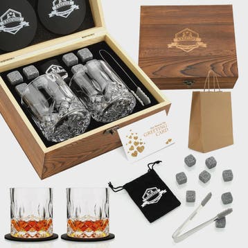 Luxe Whiskey Set met Glazen en Granieten Stenen - Houten Cad, Verzenden, Nieuw