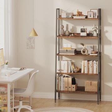 5-Laags Ladder Boekenkast - Smal Houten Wandrek met Metalen, Verzenden, Nieuw
