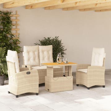 vidaXL 4-delige Tuinset met kussens poly rattan beige, Verzenden, Nieuw, 4 zitplaatsen, Tuinset