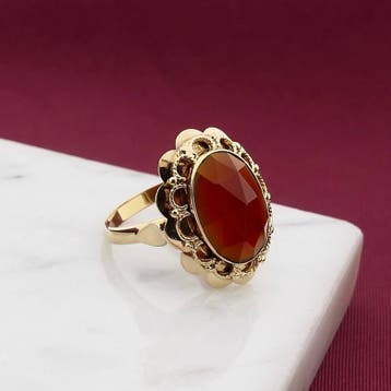 Vintage gouden ring met carneool, 18 tot 19, Gebruikt, Ophalen of Verzenden, Met edelsteen