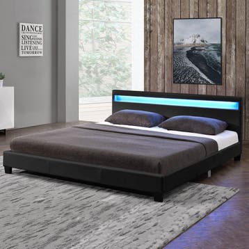 Gestoffeerd bed Paris - 140 x 200 cm - Zwart - LED Verlichti, Verzenden, Nieuw
