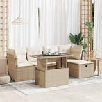 vidaXL 6-delige Loungeset met kussens poly rattan beige, Verzenden, Nieuw, Rotan, Loungeset