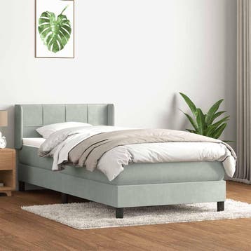 vidaXL Boxspring met matras fluweel lichtgrijs 80x220 cm, Eenpersoons, Verzenden, Nieuw, Stof